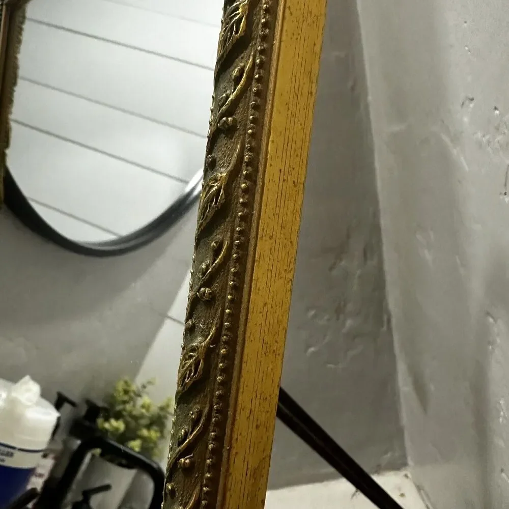 Vintage Gold Gilt Framed Mirror Raised Vine Antiqued Gold Tone Florentine Frame